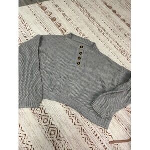 SHEIN Women's Gray Textured Button Neck Knit Sweater Large